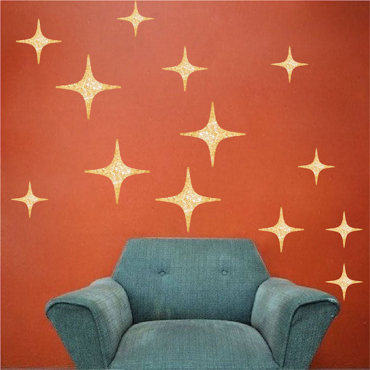 GOLD Stars Wall Decals, Mixed Set of 90 Mini Sized Star Wall Stickers  Gold-metallic, Star Mix From 0.8'' up to 1.6'', Kidsroom Decal & Decor 