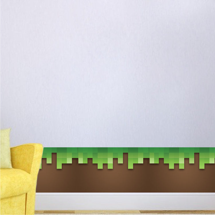 Mine Grass Wall Decal Kids Room Wall Decor Video Game Grass Removable Vinyl, s52