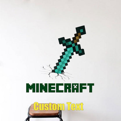 Boys Sword Personalized Name Wall Decal Video Game Wall Decor Kids Bedroom Wallpaper Decal, s32