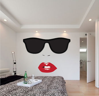 Modern Face Wall Decal Sticker Kids Sunglasses Room Decor Lips Dorm Rooms Removable Art, c38