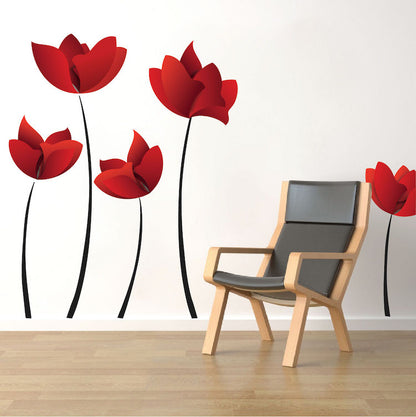 Red Flower Wall Decal Mural Removable Flowers Wall Decor Large Lily Bedroom Art Mural, a24
