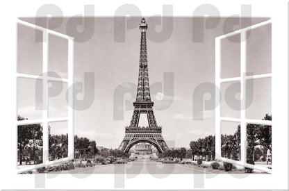 Paris Window Wall Decal France Decor for Apartment Bedroom Europe Eiffel Tower Wall View Mural, b20