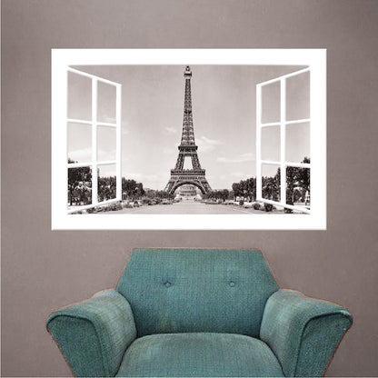 Paris Window Wall Decal France Decor for Apartment Bedroom Europe Eiffel Tower Wall View Mural, b20