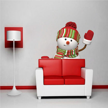 Waving Snowman Wall Decal Decor Removable Winter Snow Man Decorations Room Wall Decal, h51