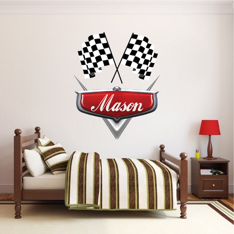 Personalized Boys Race Car Name Custom Wall Decal Racing Name Decor Kids Room, b44