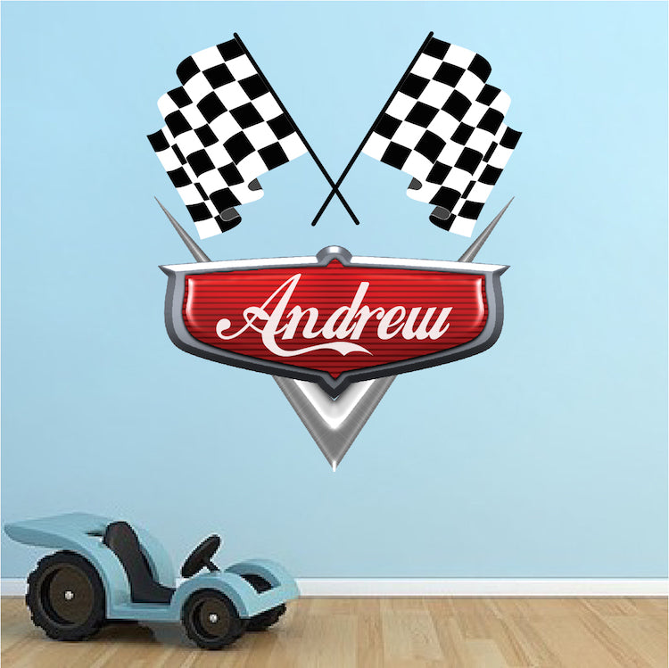 Personalized Boys Race Car Name Custom Wall Decal Racing Name Decor Kids Room, b44