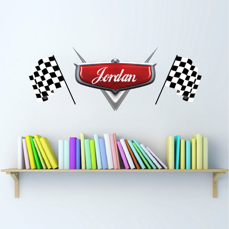 Personalized Boys Race Car Name Custom Wall Decal Racing Name Decor Kids Room, b44