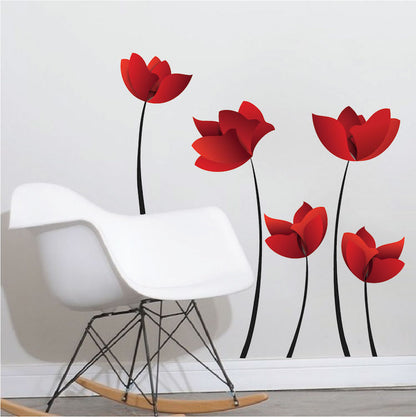 Red Flower Wall Decal Mural Removable Flowers Wall Decor Large Lily Bedroom Art Mural, a24