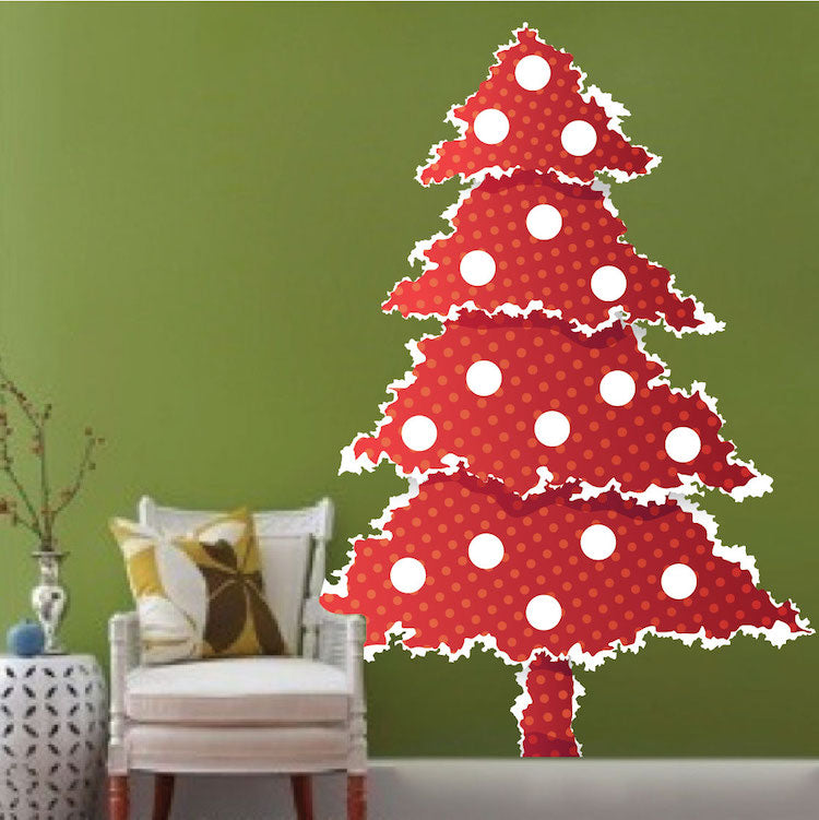 Red Paper Christmas Tree Wall Decal Decor Removable Winter Decorations Room Wall Decal, h61