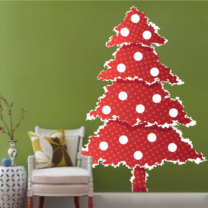 Red Paper Christmas Tree Wall Decal Decor Removable Winter Decorations Room Wall Decal, h61