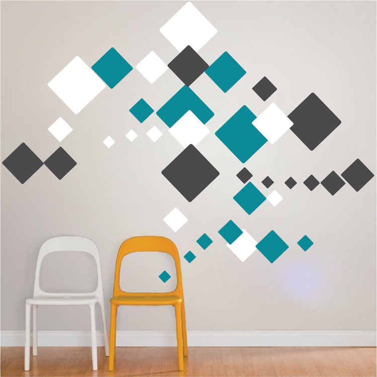Squares Wall Decal Kids Room Abstract Decor Removable Square Customizable Wall Stickers, d37