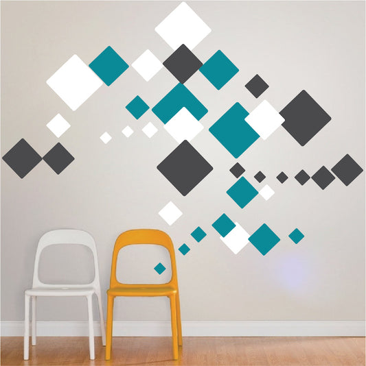 Squares Wall Decal Kids Room Abstract Decor Removable Square Customizable Wall Stickers, d37