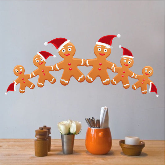 Gingerbread Wall Decals Christmas Wall Decor Removable Decorations Winter Ginger Bread Art, h33