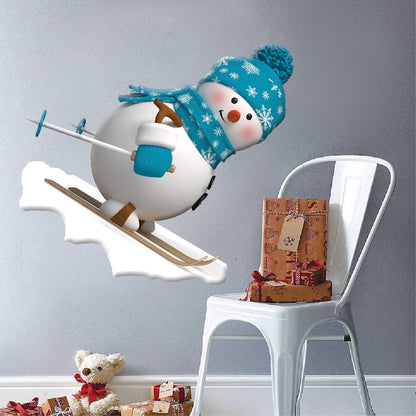 Skiing Snowman Wall Decal Decor Removable Winter Snow Man Decorations Room Wall Decal, h50