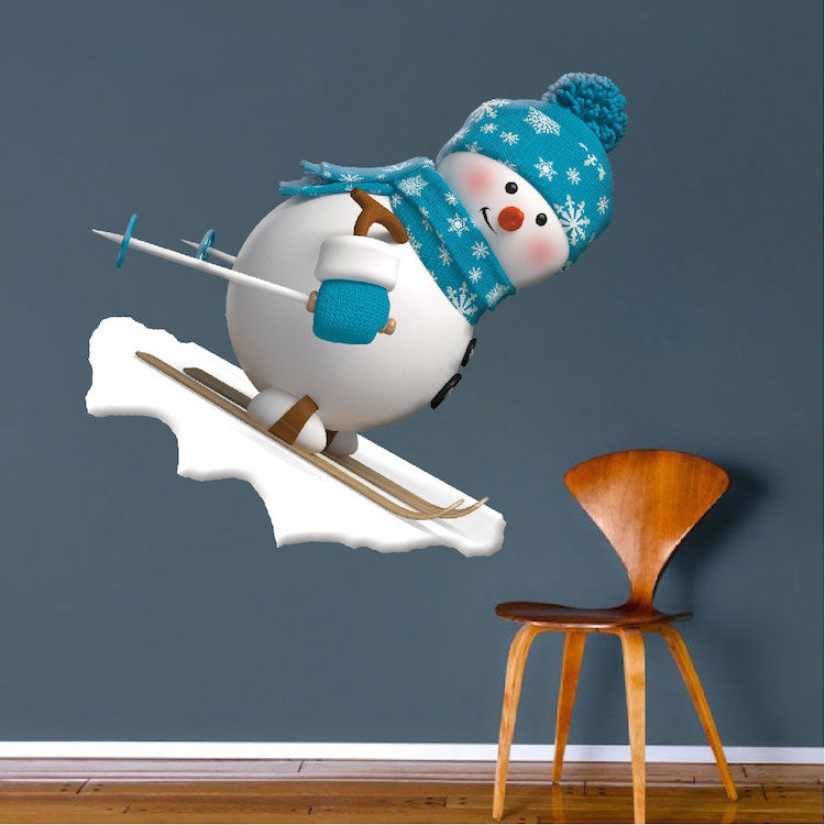 Skiing Snowman Wall Decal Decor Removable Winter Snow Man Decorations Room Wall Decal, h50