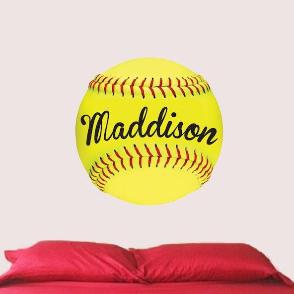 Custom Softball Wall Decal Personalized Name Soft ball Mural Kids Room Sports Wall Vinyl Decor, s69