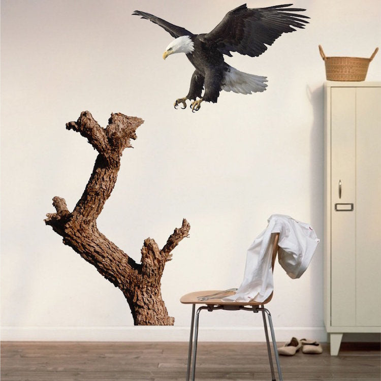 Bald Eagle and Tree Wall Sticker Animal Wall Decor Tree Removable Wall Decal Kids Bedroom Art, a44