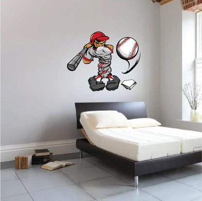 Baseball Player Wall Decal Sports Decor Cartoon Bedroom Wall Art Baseballs Removable Wall Stickers, c97