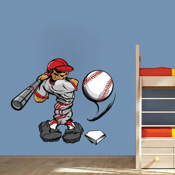 Baseball Player Wall Decal Sports Decor Cartoon Bedroom Wall Art Baseballs Removable Wall Stickers, c97