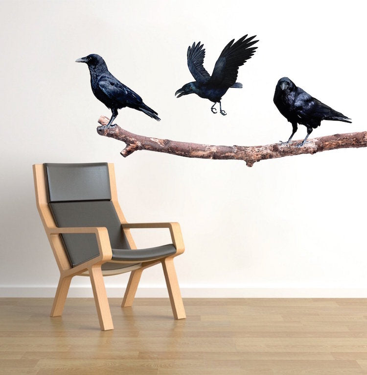 Crows on a Branch Wall Sticker Decal Raven Art Black Birds Decor Tree Branch Wall Stickers, a42