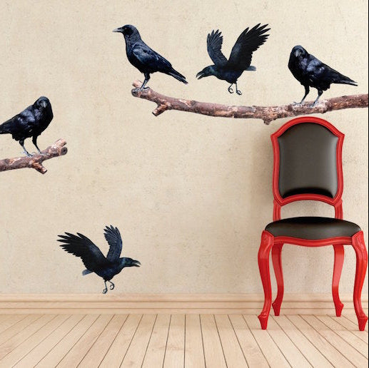 Crows on a Branch Wall Sticker Decal Raven Art Black Birds Decor Tree Branch Wall Stickers, a42