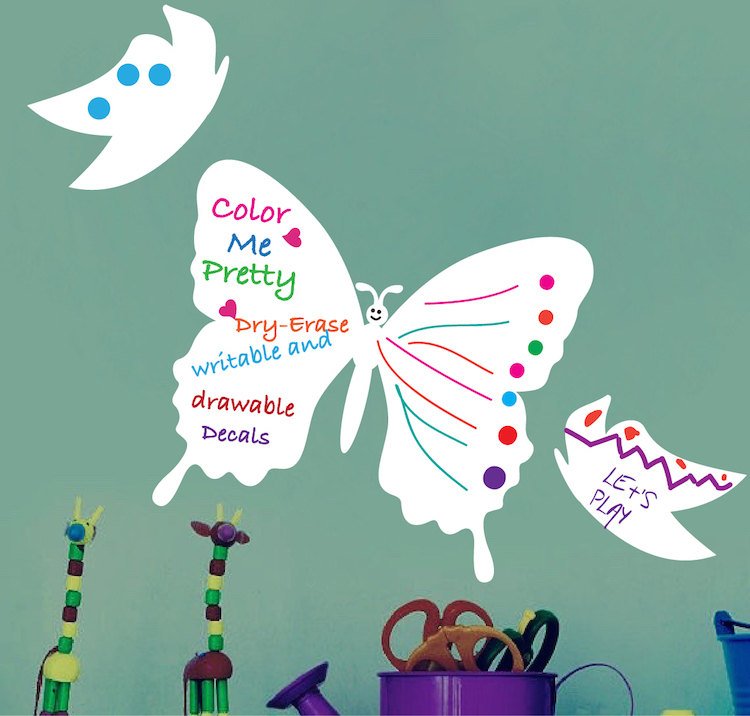 Butterfly Dry Erase Wall Decal Mural Productive Kids Writable Removable Decor Wall Sticker, b66