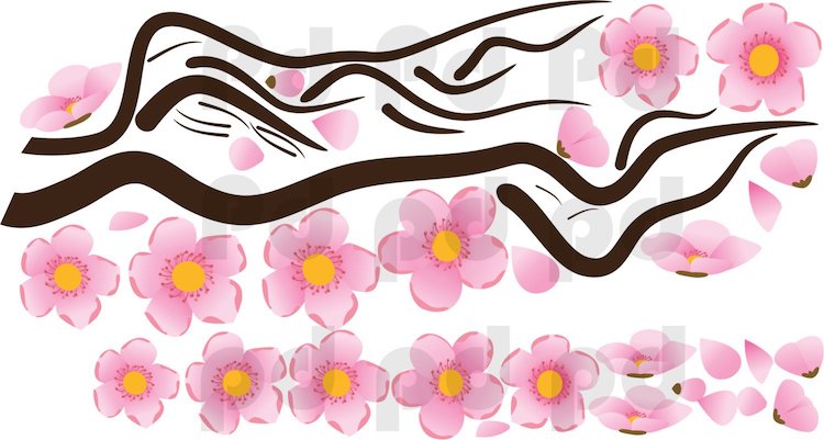 Flower Branch Wall Decal Mural Removable Beautiful Flowers Wall Decor Bedroom Art Mural, c26