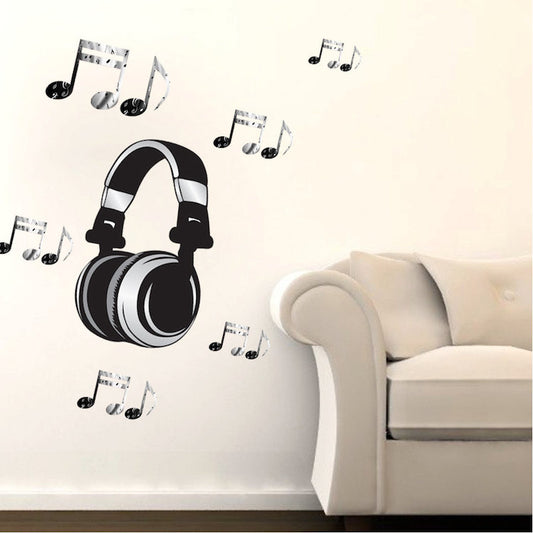 Headphone Music Wall Decal Sticker for Dorm Room Musical Notes Wall Mural Removable Music Art, c28