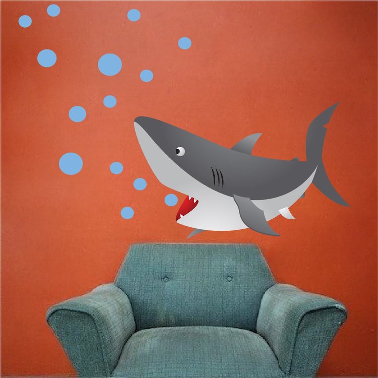 Kids Shark Room Wall Decal Sea Life Mural Ocean Animal Removable Bubbles Decor Wall Sticker, c32