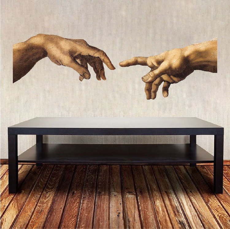 Michelangelo Hands Wall Decal Sistine Chapel Wall Art Renaissance Sticker Bedroom Wall Decor, a55