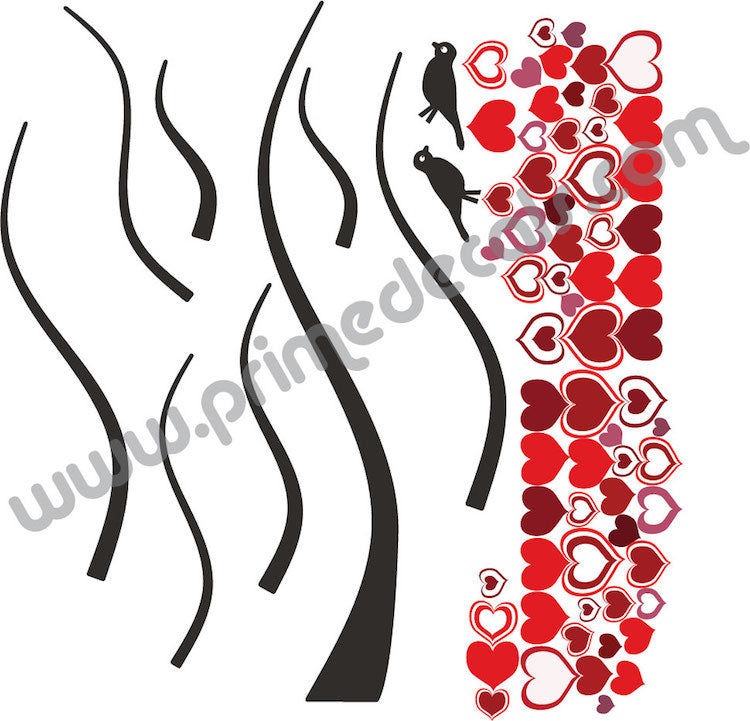 Heart Tree Wall Decal Trees Decor Valentines Falling Hearts Leaves Wall Sticker Love Wall Decal, n85