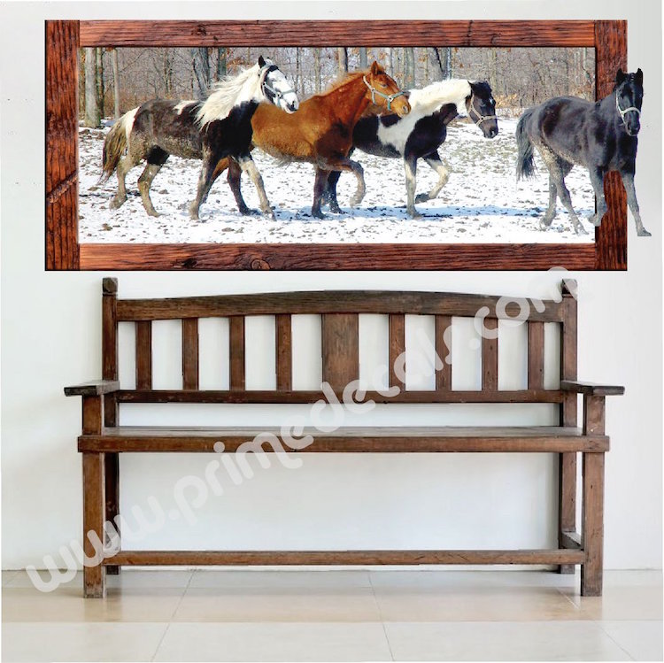Running Horses Wall Decal Snow Animal Four Horse Wall Decal Mural Sticker Bedroom Apartment, a50