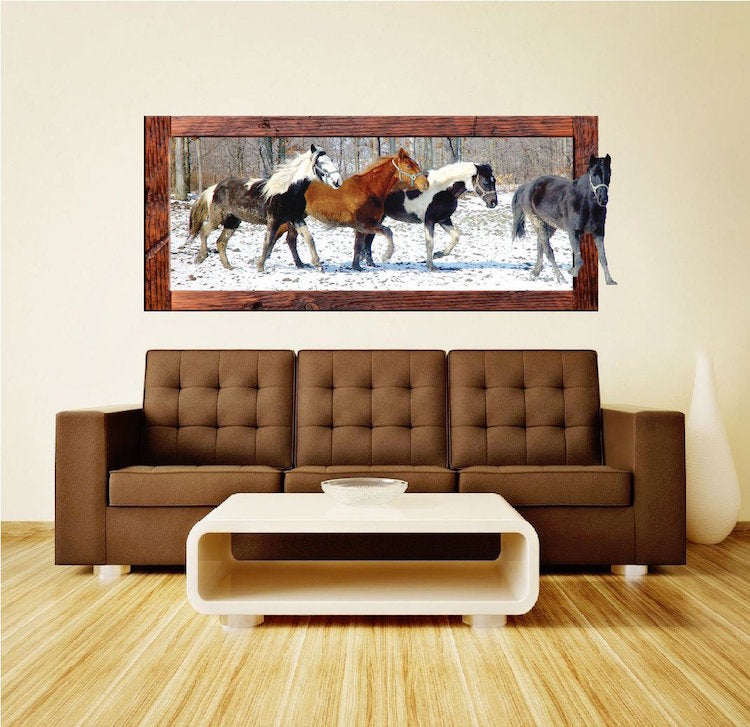Running Horses Wall Decal Snow Animal Four Horse Wall Decal Mural Sticker Bedroom Apartment, a50